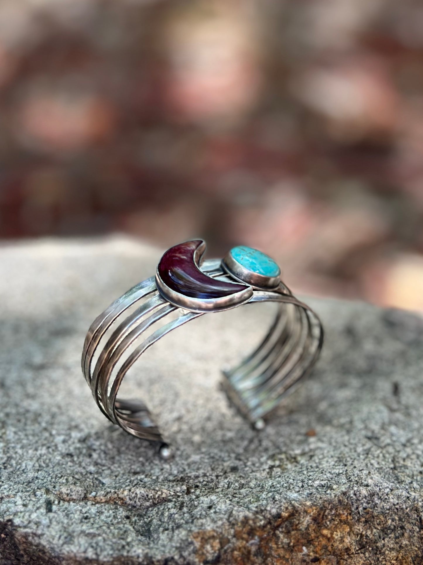 Lunar Stacked - Attached Bracelet - Spiny Oyster and Nevada Turquoise - ready to ship