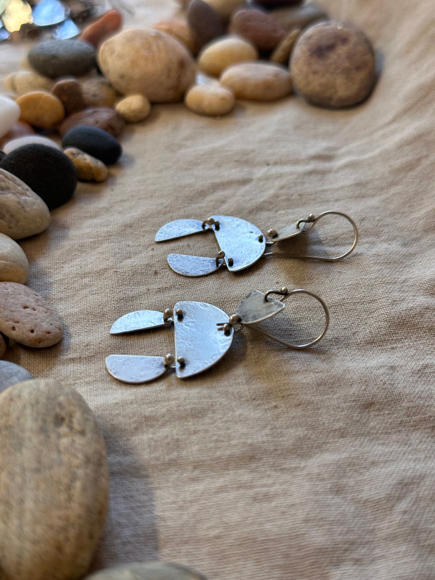 Connected geometric dangle earrings - Sterling Silver