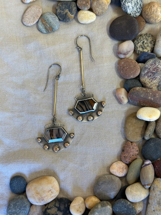 Montana Agate statement earrings - sterling silver and bronze
