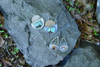 Hubei Turquoise Earrings - Sterling Silver and Corn Husk imprinted Brass
