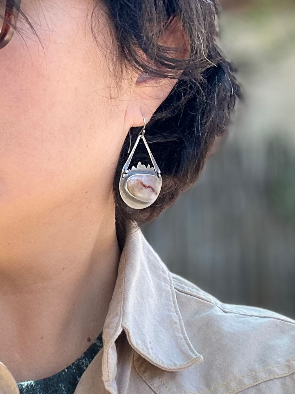 Mexican Agate dangle earrings - Sterling Silver