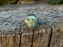 Load image into Gallery viewer, Poseidon Variscite ~ sterling silver ring+ 18k gold accent - Size 7.75
