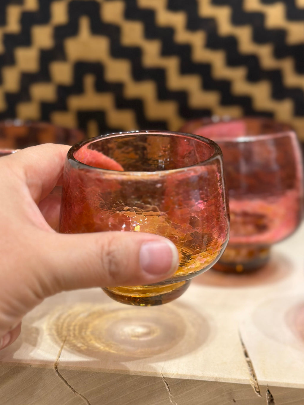 Nip cup ~ Pink & Amber ~ Blown glass