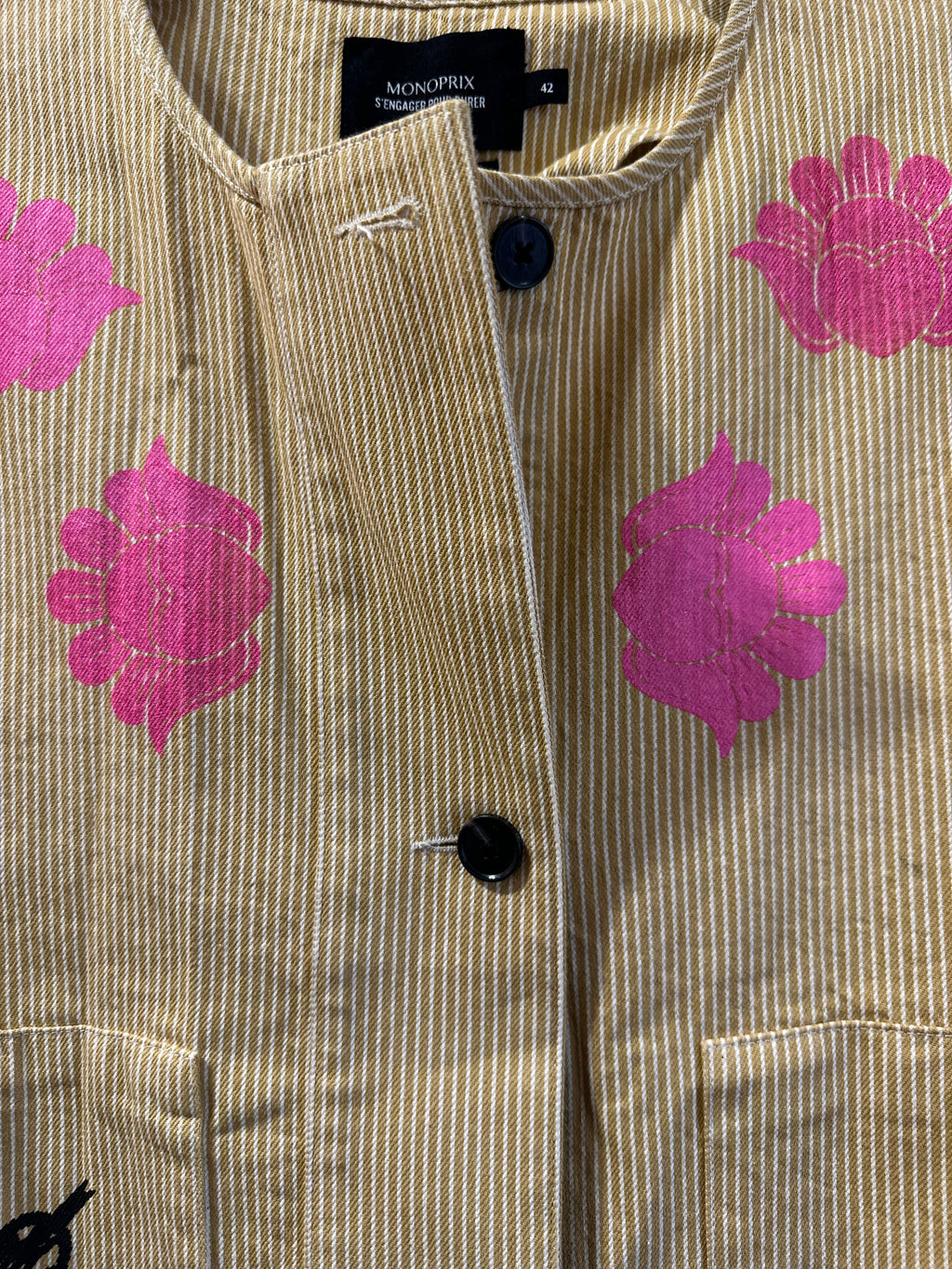 Cotton Denim Stripe Jacket  Screenprinted by Amapolay - size 42