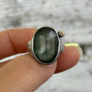 Moss Aquamarine - Sterling Silver Ring - size 8.5