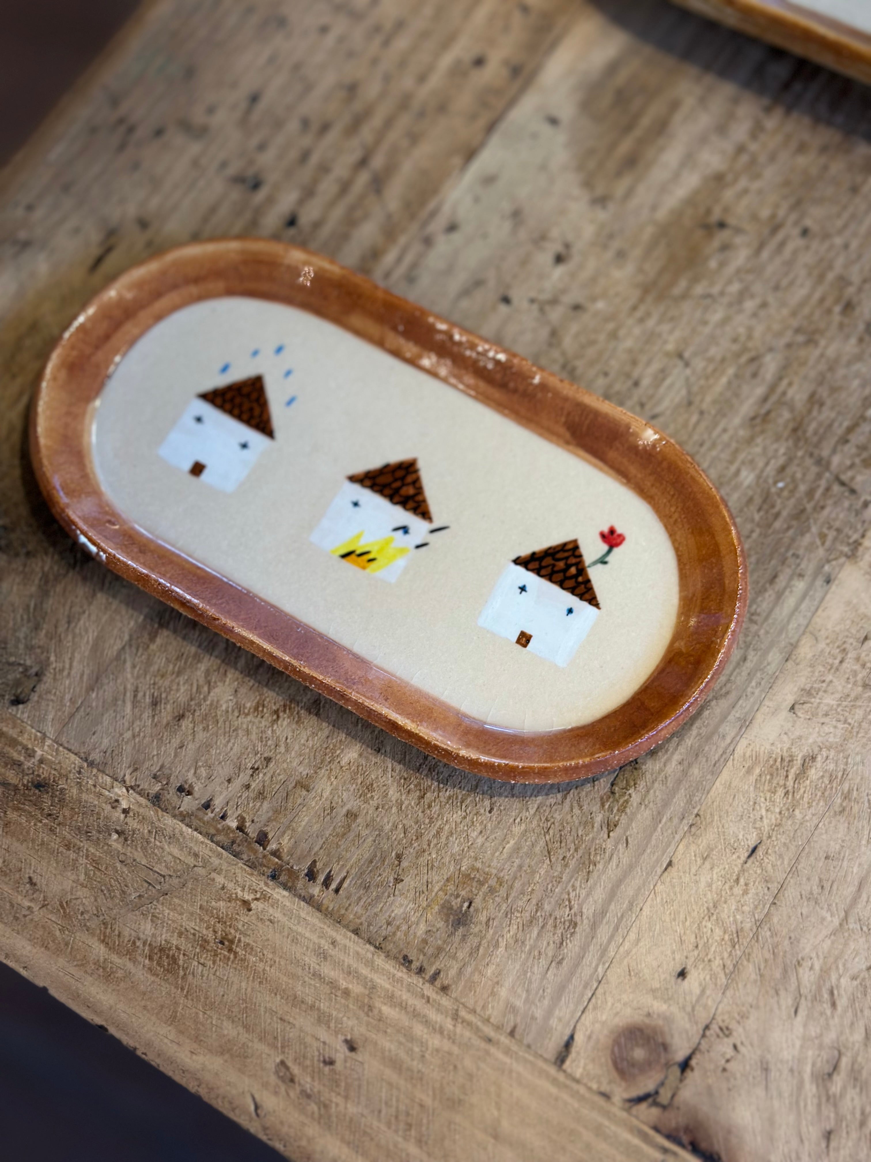 Oblong Tray with Illustrations- Ceramic Dish