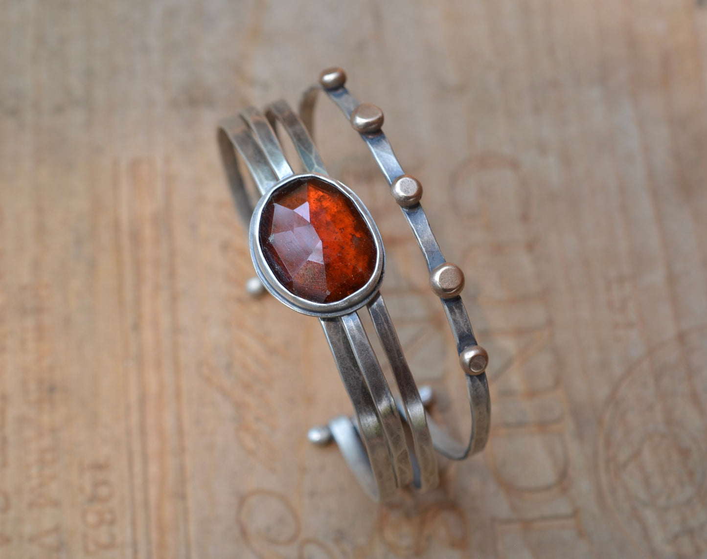 Hessonite Garnet Stacked Cuff Bracelet