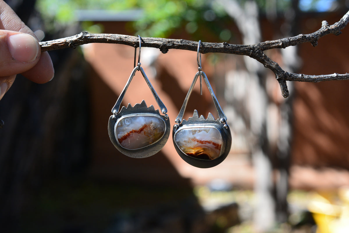 Mexican Agate dangle earrings - Sterling Silver
