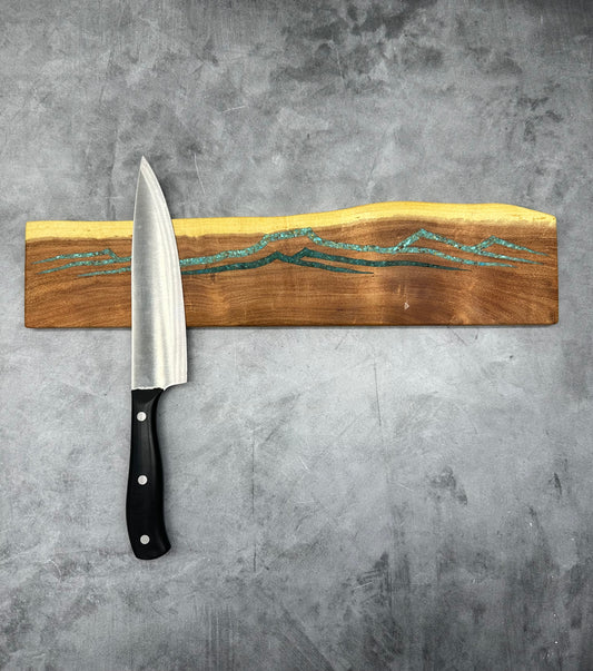 Knife block with Kingman and Peruvian turquoise inlaid ~ Mesa Mountains Design