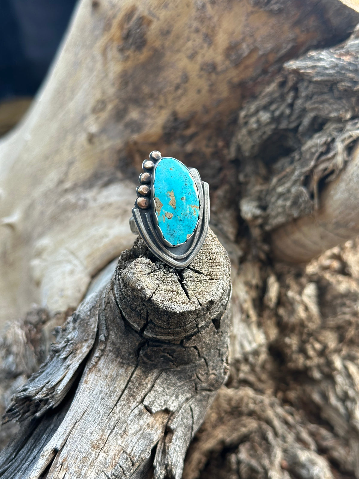 Blue Bird Turquoise and Sterling Silver Ring - size 7.5