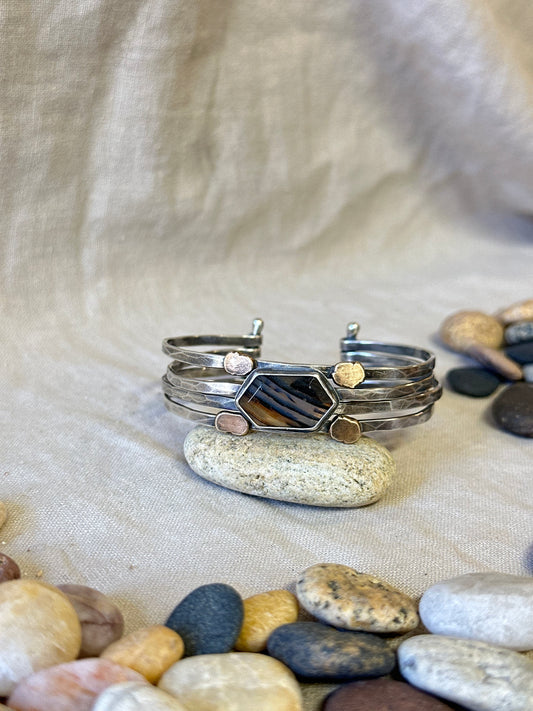 Stacked - Attached Bracelet - Montana Agate - Cuff with Movement - ready to ship