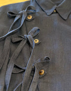 Kimono-Inspired Collared Shirt Open Back - Dark Blue Chino Drill