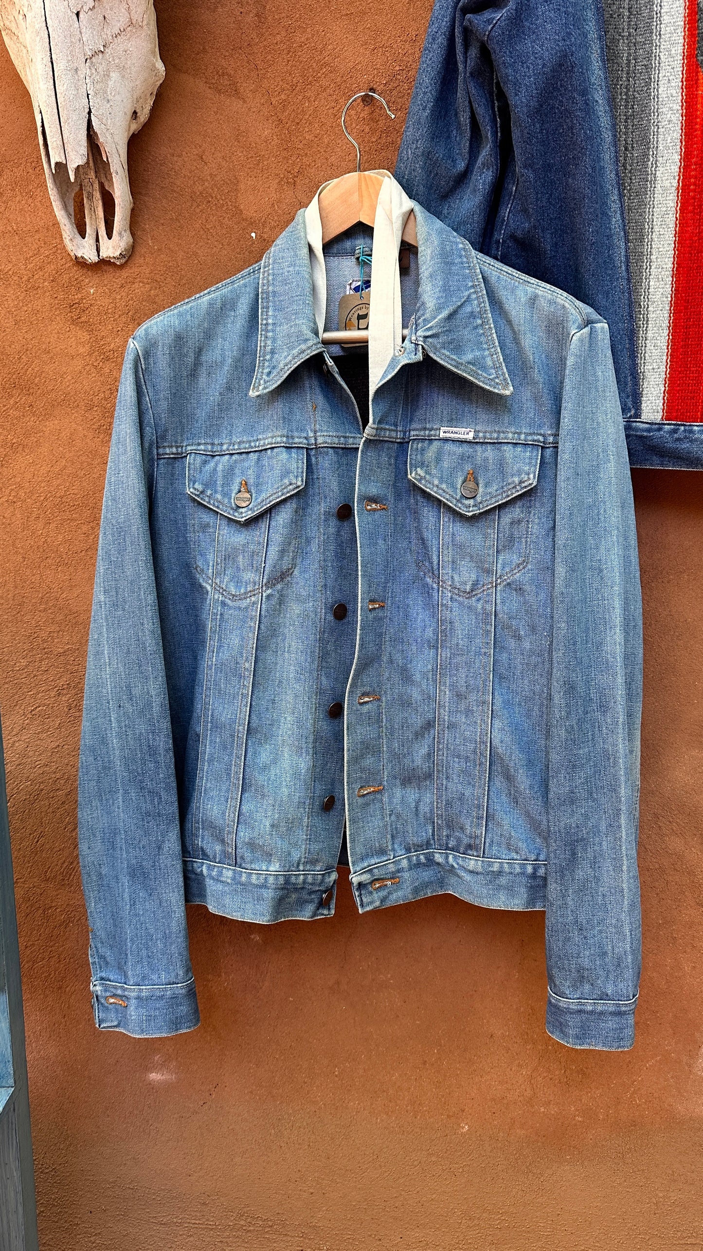 Denim Wrangler Jacket - Handwoven back panel - Size Large