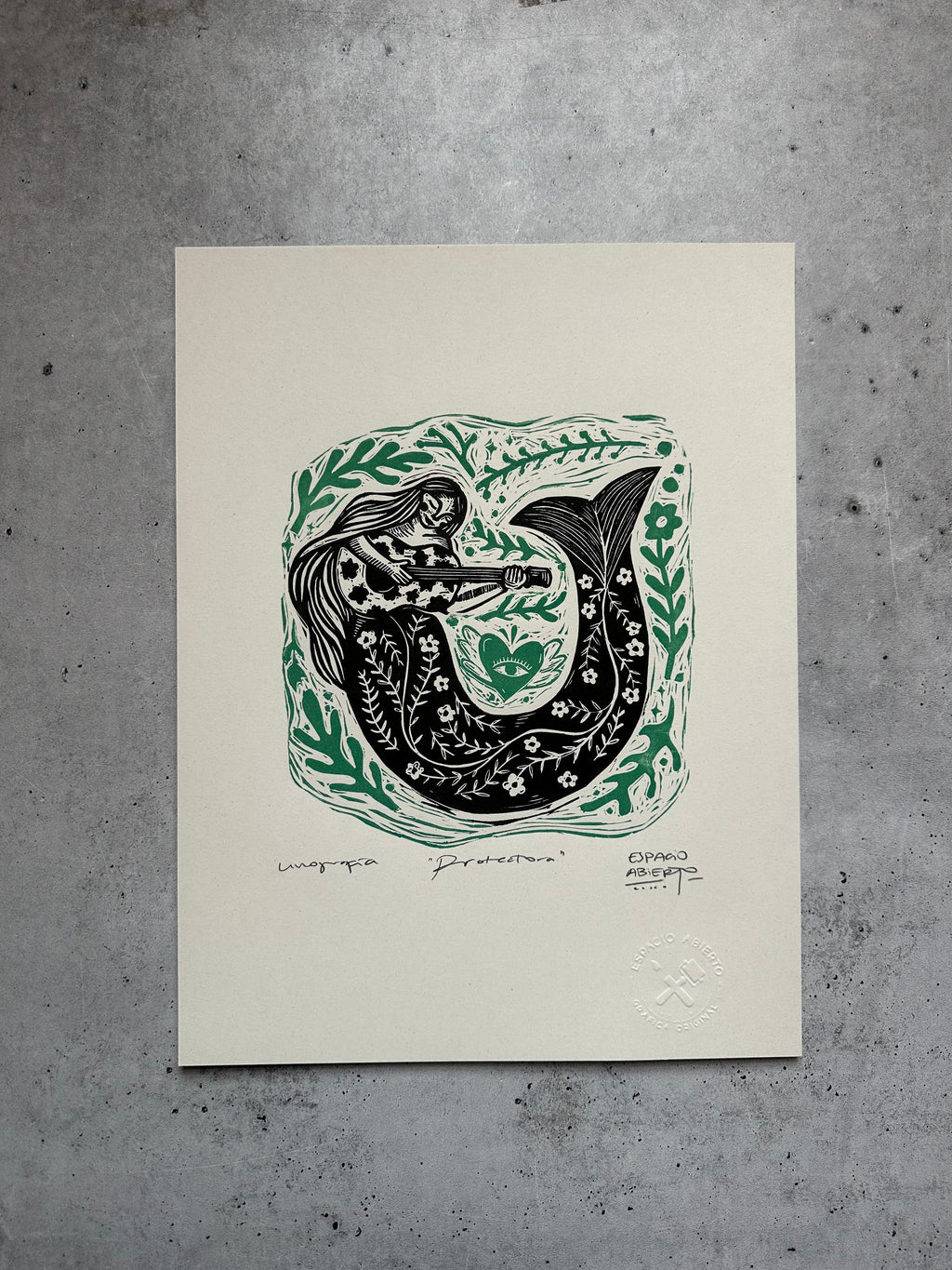 Proctectora - Linocut 9.5”x12.5”