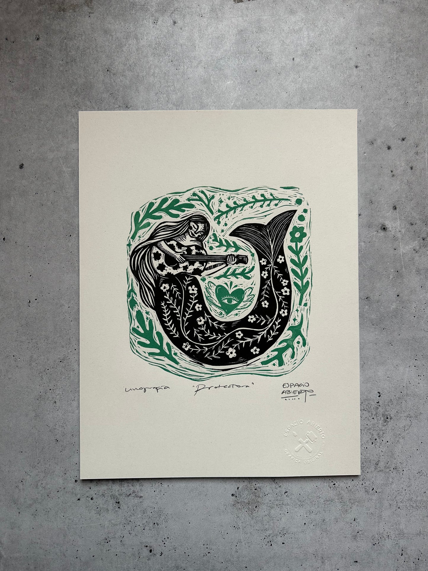 Proctectora - Linocut 9.5”x12.5”