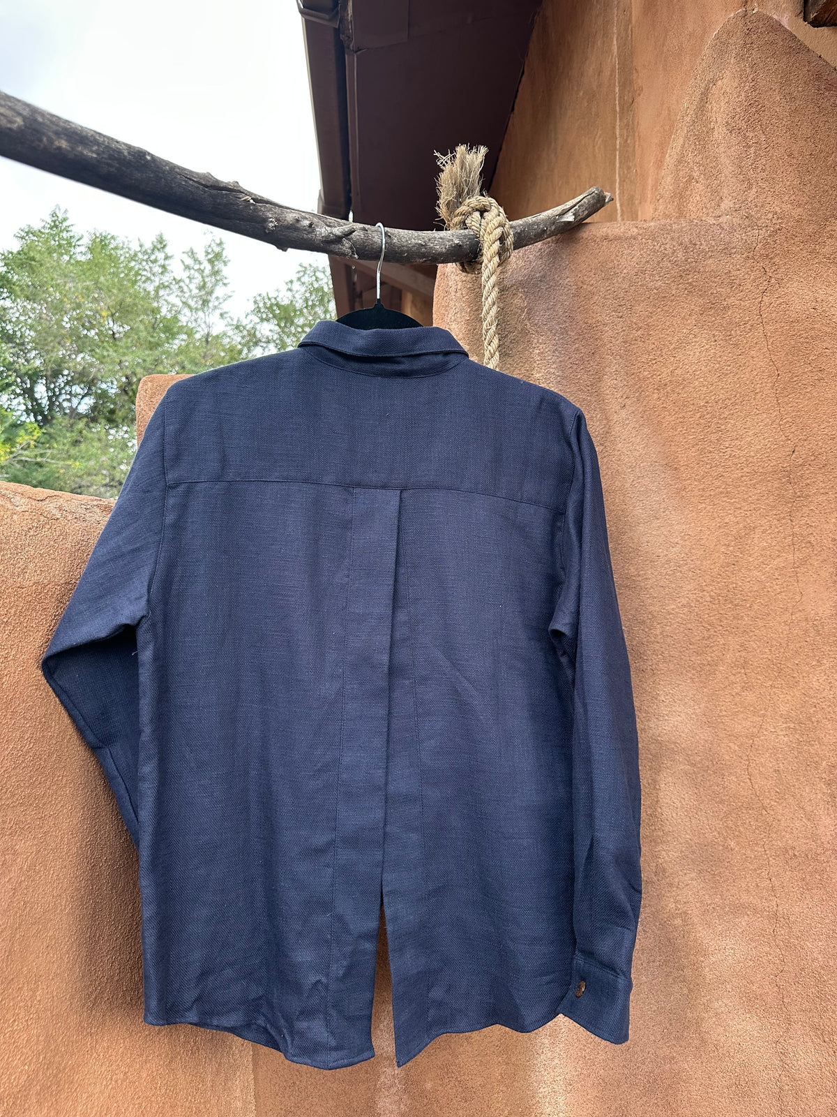 Kimono-Inspired Collared Shirt Open Back - Dark Blue Chino Drill