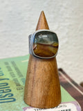 Desert Jasper & Sterling Silver Ring - tapered wide band - Fits size 8