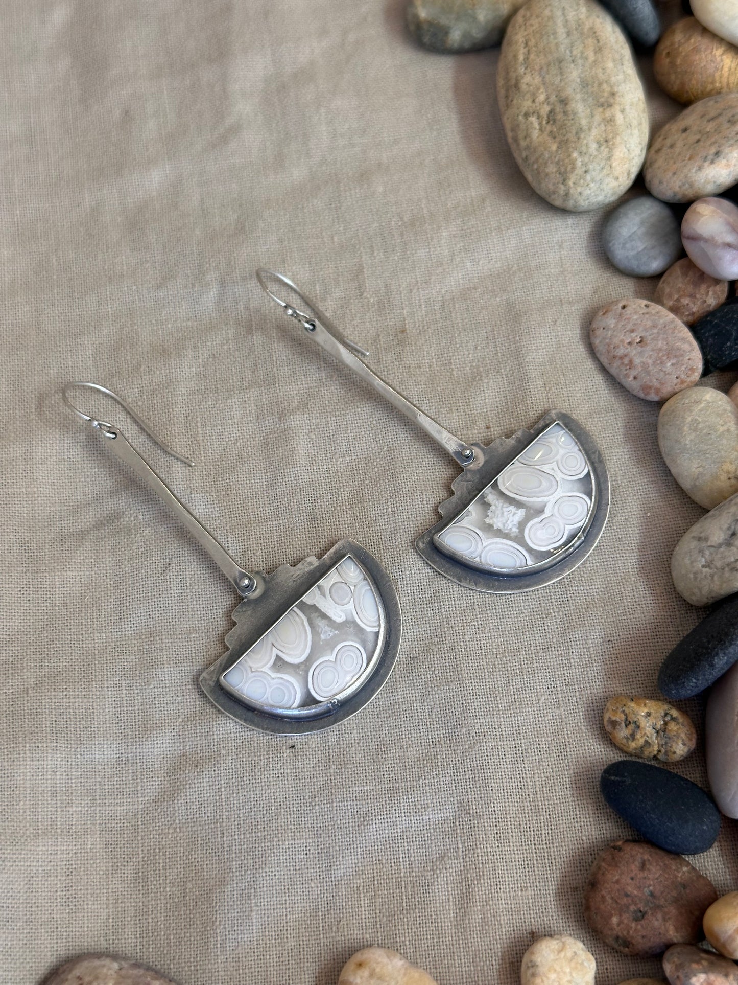 Orbicular Agate Shield Earrings - Sterling Silver