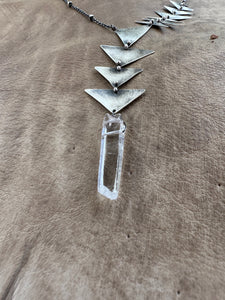 Lariat Necklace - Sterling Silver triangles with Clear Quartz