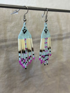 Beaded earrings - blue & pink - Porcupine Quills