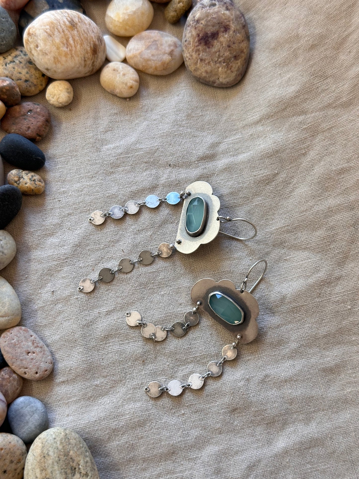 Aqua Chalcedony Rainy Cloud earrings - Sterling Silver