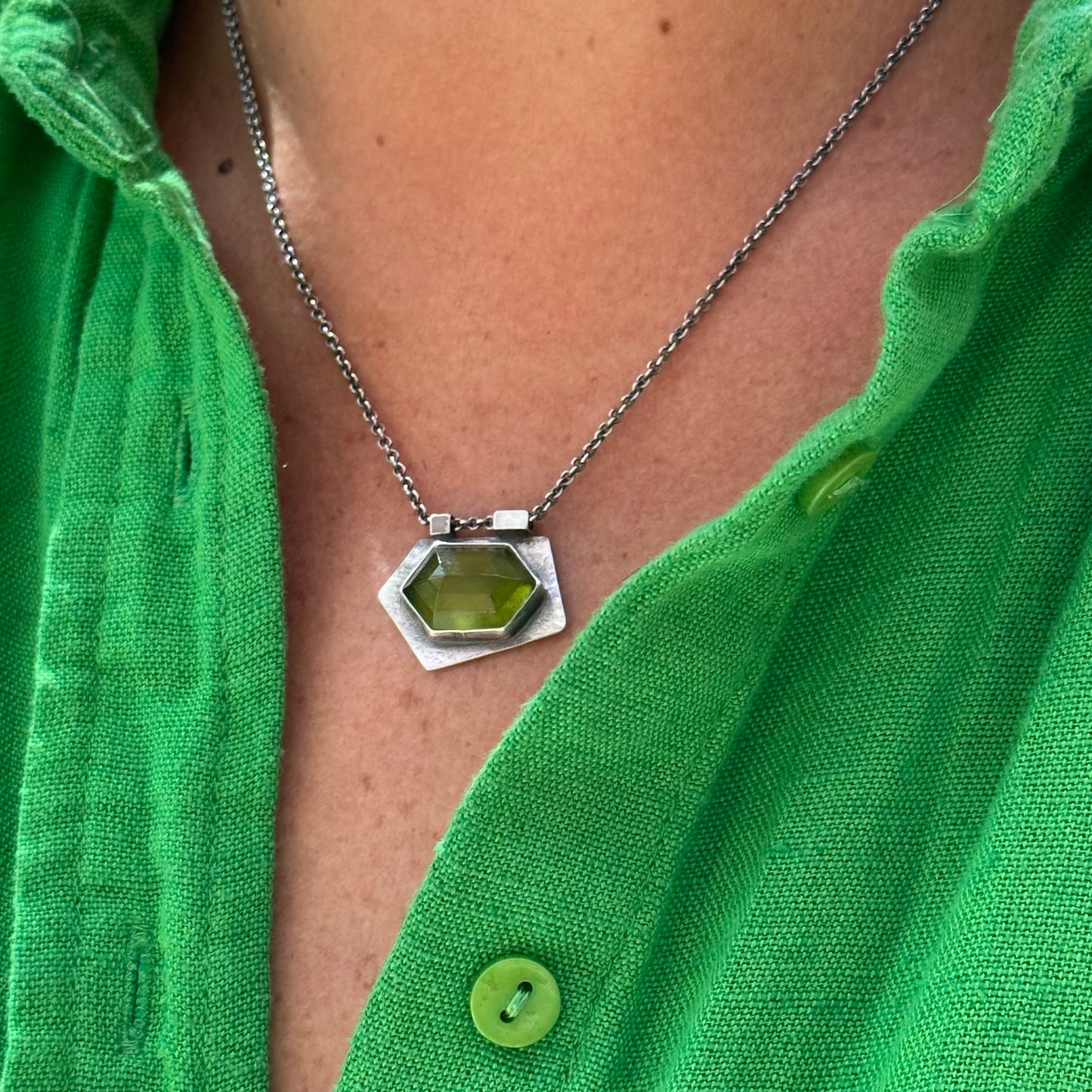 Diopside Geometric Necklace ~ sterling silver