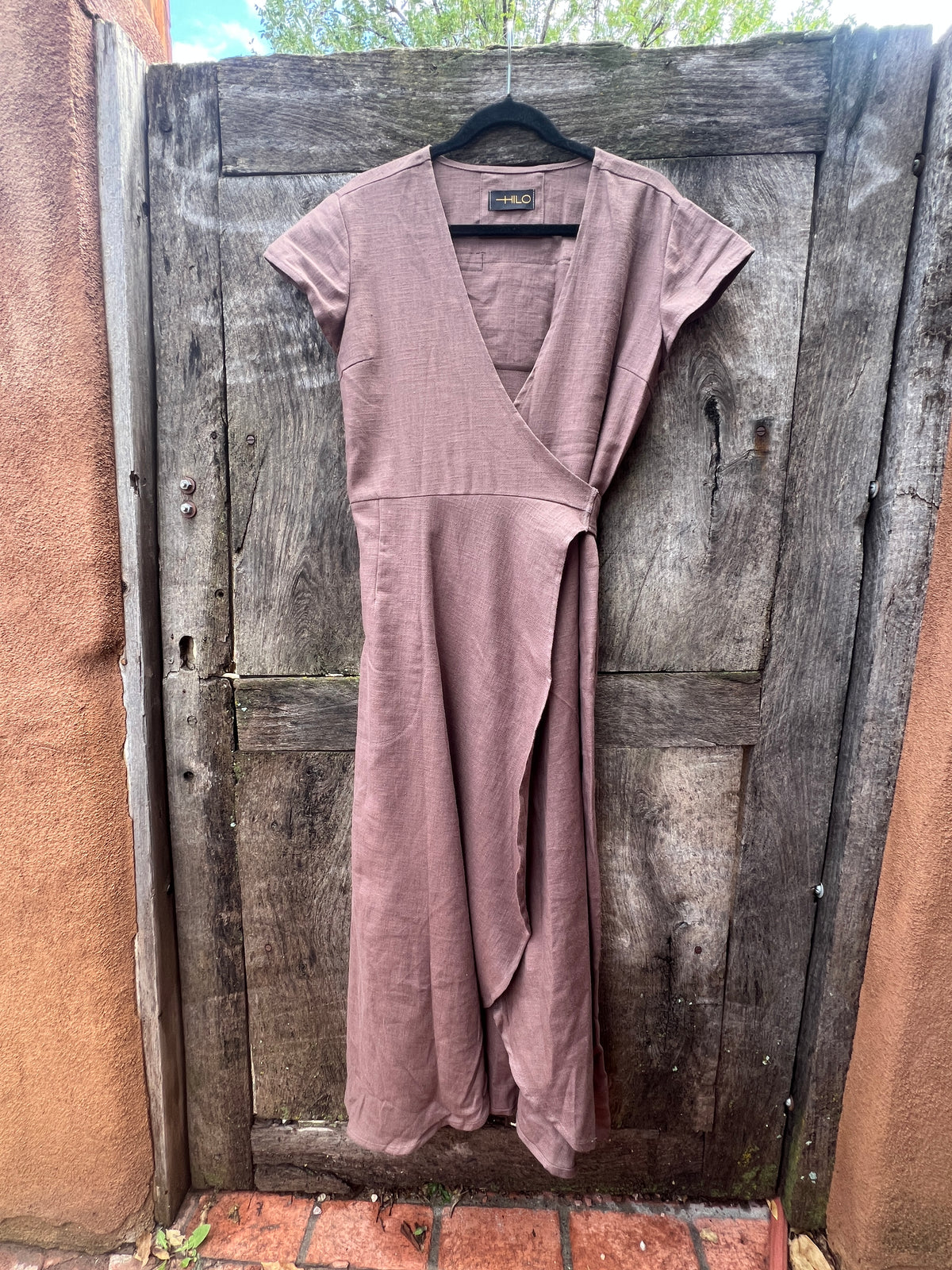 Dusty Rose Chino Drill Wrap Dress - Cap Sleeve