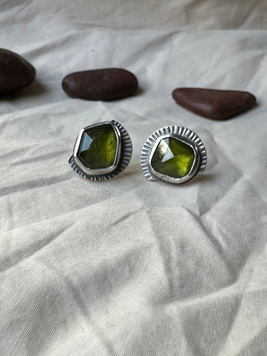 Diopside & Sterling Silver Stud Earrings - Handmade Jewelry