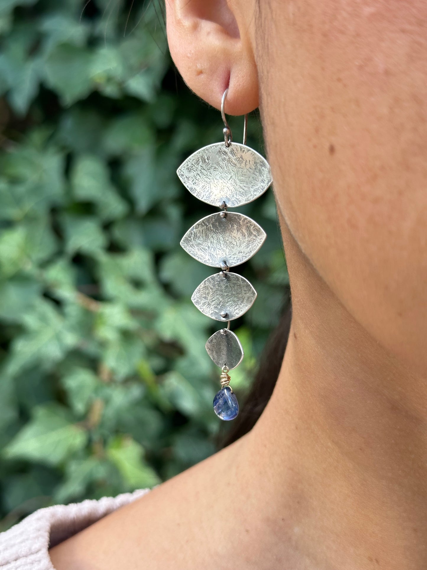 Blue Kyanite Connected Sterling Silver Earrings