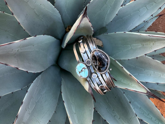 Stacked - Attached Bracelet - Golden Hills Turquoise and White Buffalo - Cuff with Movement - ready to ship