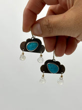 Load image into Gallery viewer, Rainy clouds ~ Kingman Turquoise and Rainbow Moonstone ~ ooak earrings - Sterling Silver
