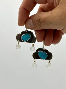 Rainy clouds ~ Kingman Turquoise and Rainbow Moonstone ~ ooak earrings - Sterling Silver