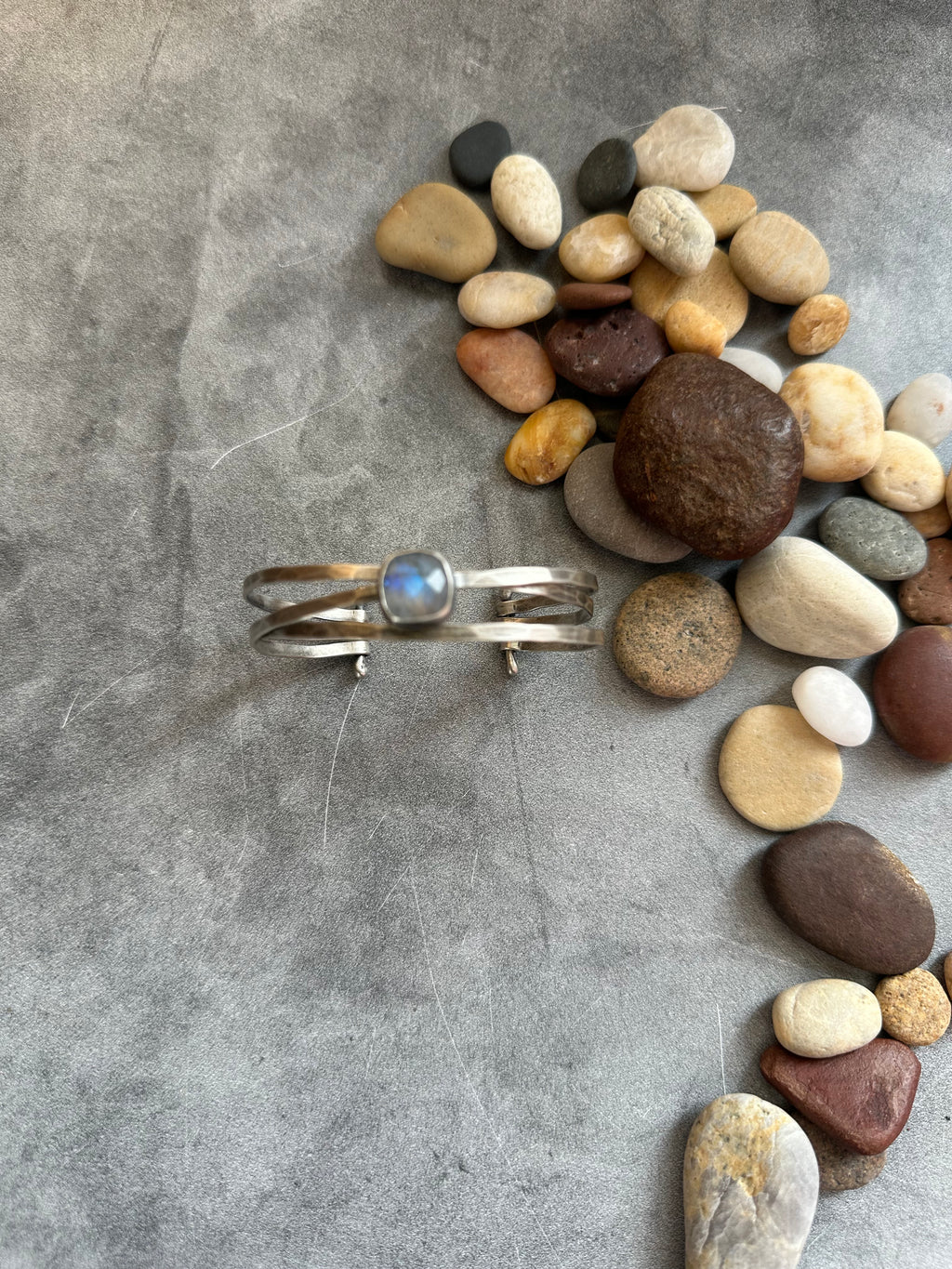Rainbow Moonstone Stacked Cuff Bracelet