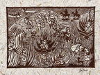 Lino Print ~ corn husk artisanal paper - 13” x 18”