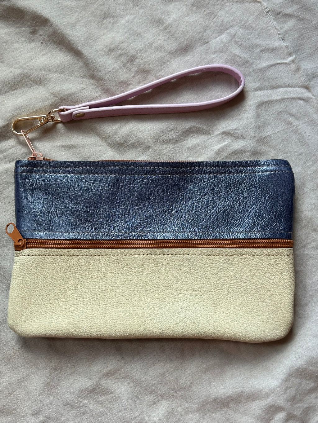 Leather wristlet double zip • color block • 8.5” x 5.5”