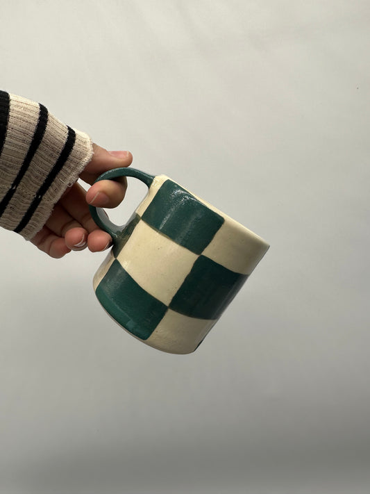 Mug ~ Green Checkered ~ porcelainv