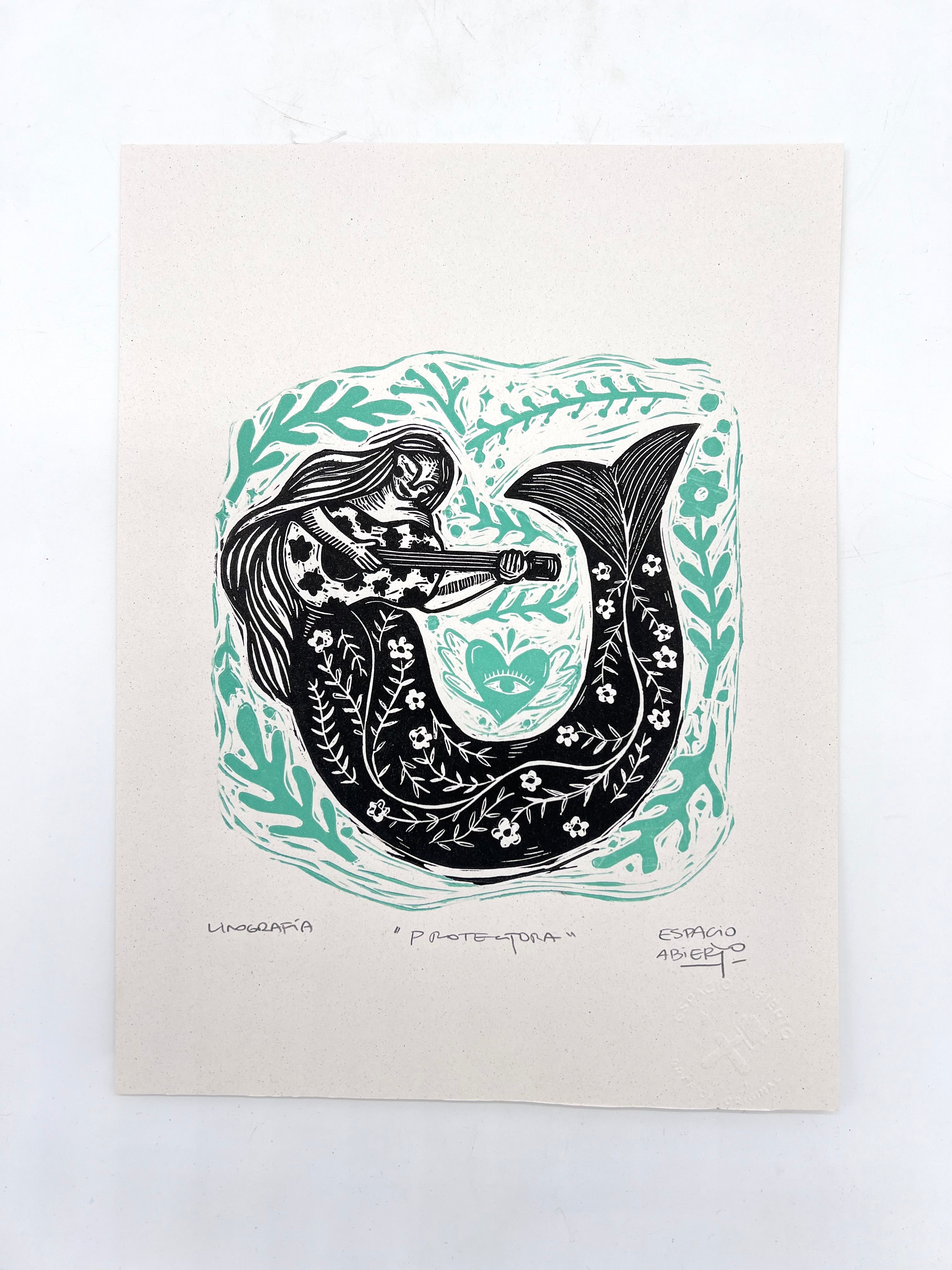 Proctectora - Linocut 9.5”x12.5”