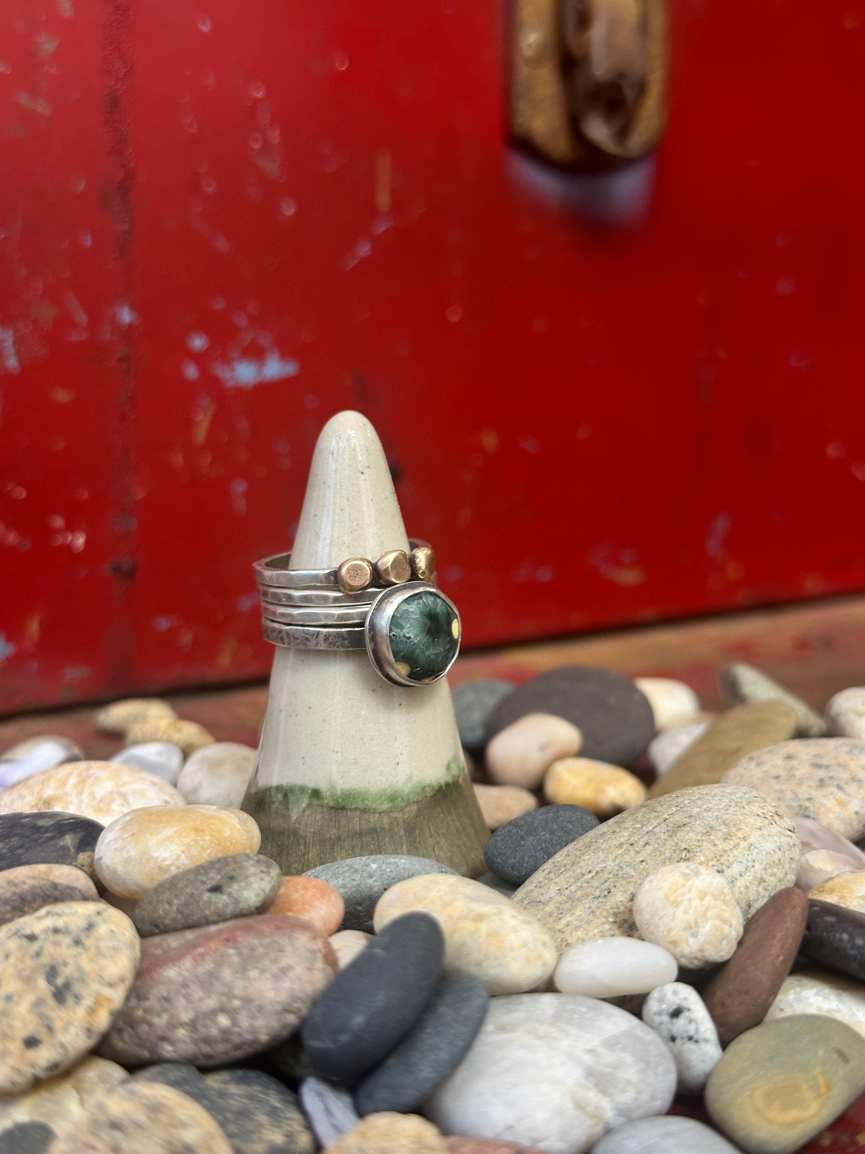 4-piece Ocean Jasper and Sterling Silver • stackable ring set • set fits size 7
