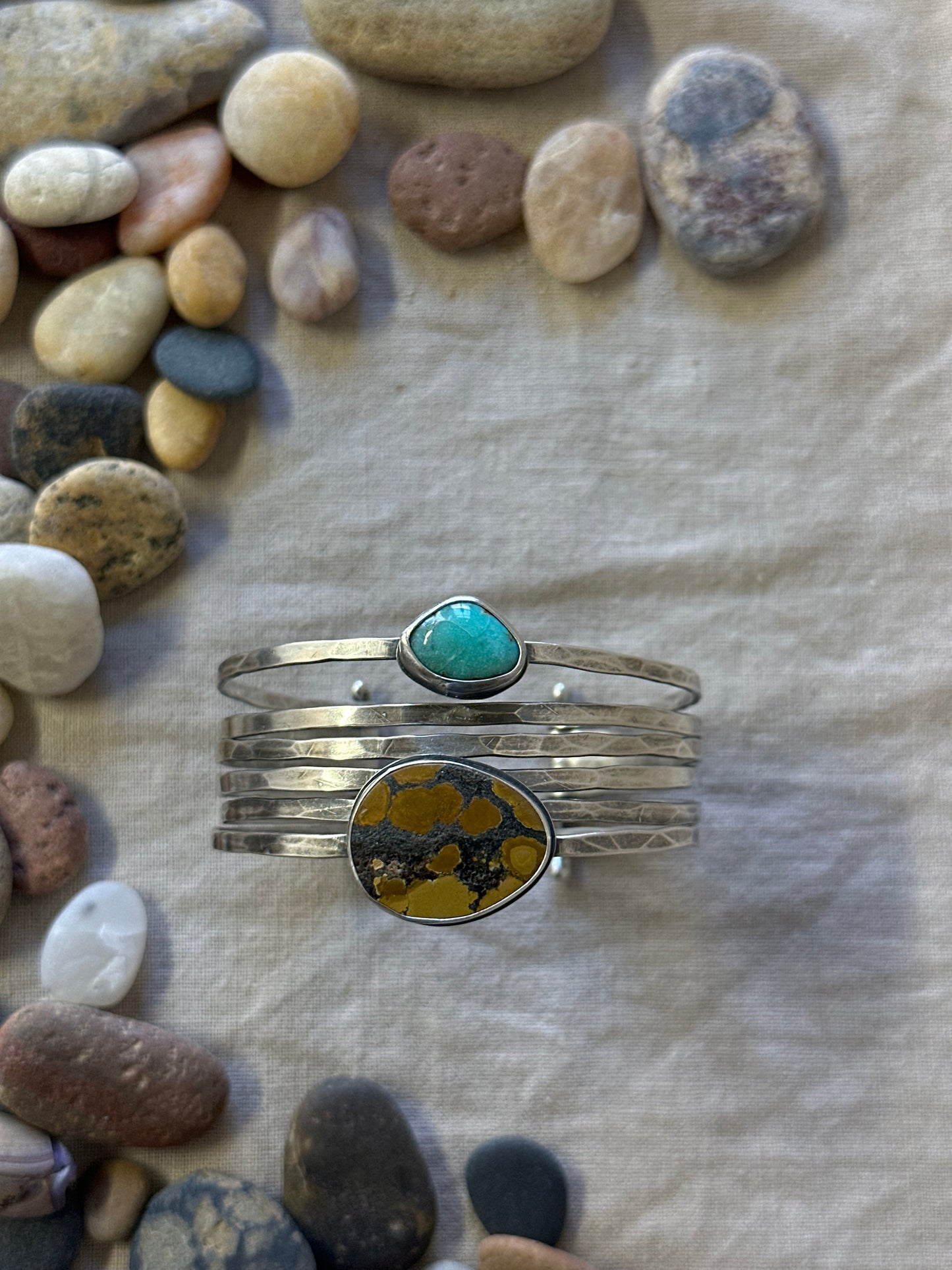 Stacked - Attached Bracelet -  Royston and Hubei Turquoise ~ Cuff with Movement - ready to ship