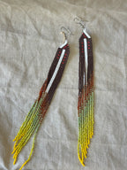 Beaded Fringe Earrings - Snow with Autum trees and leaves changing colors