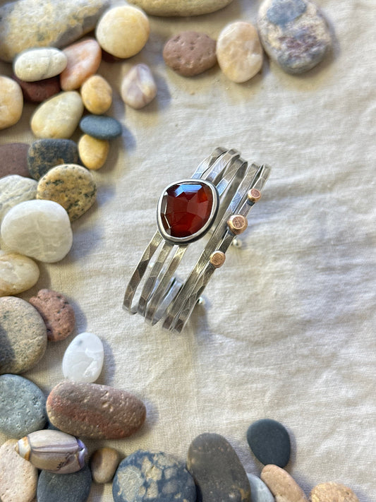Stacked - Attached Bracelet - Hessonite Garnet - Cuff with Movement - ready to ship