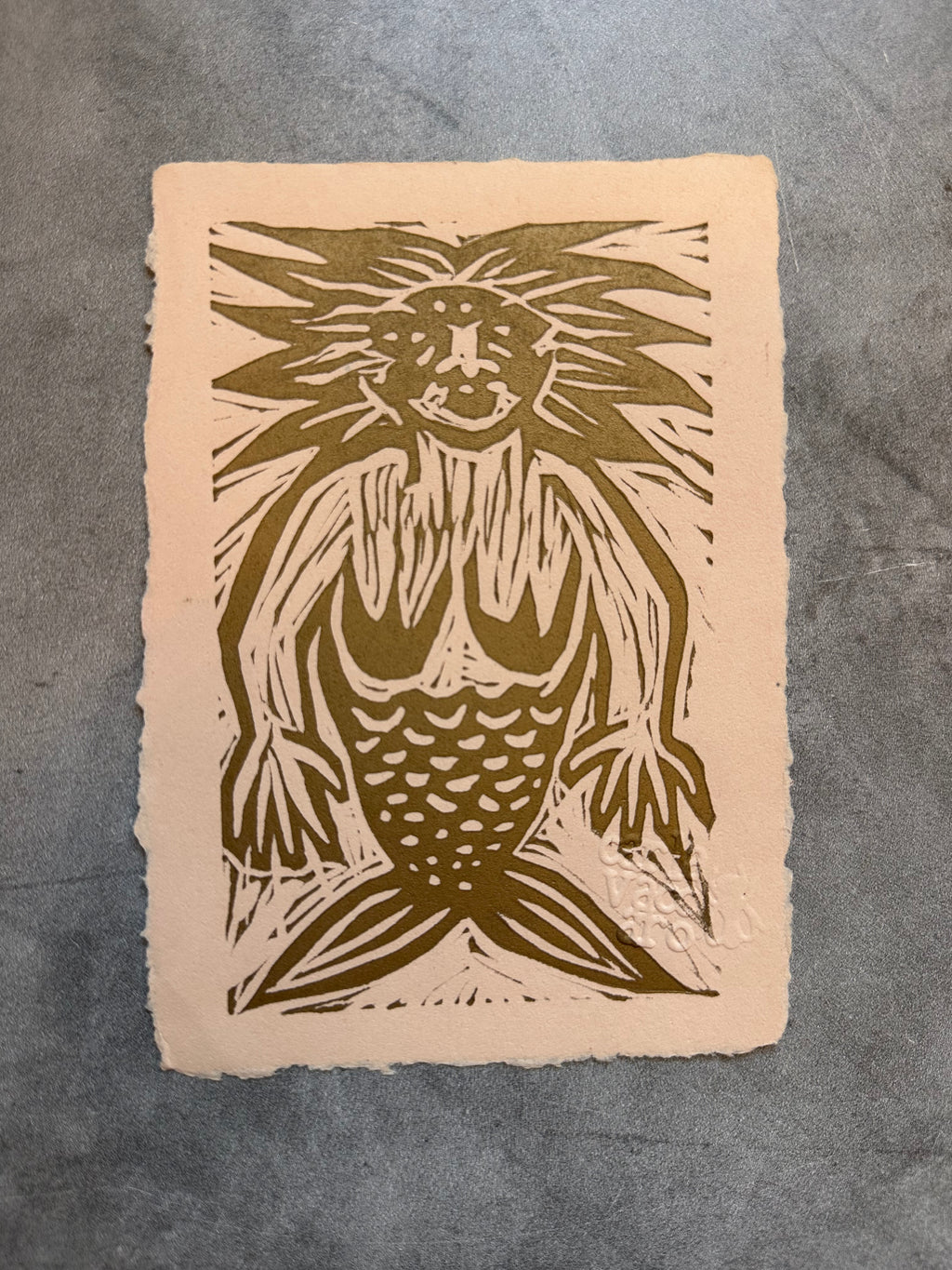 Sirena - linocut print 5" x 7"