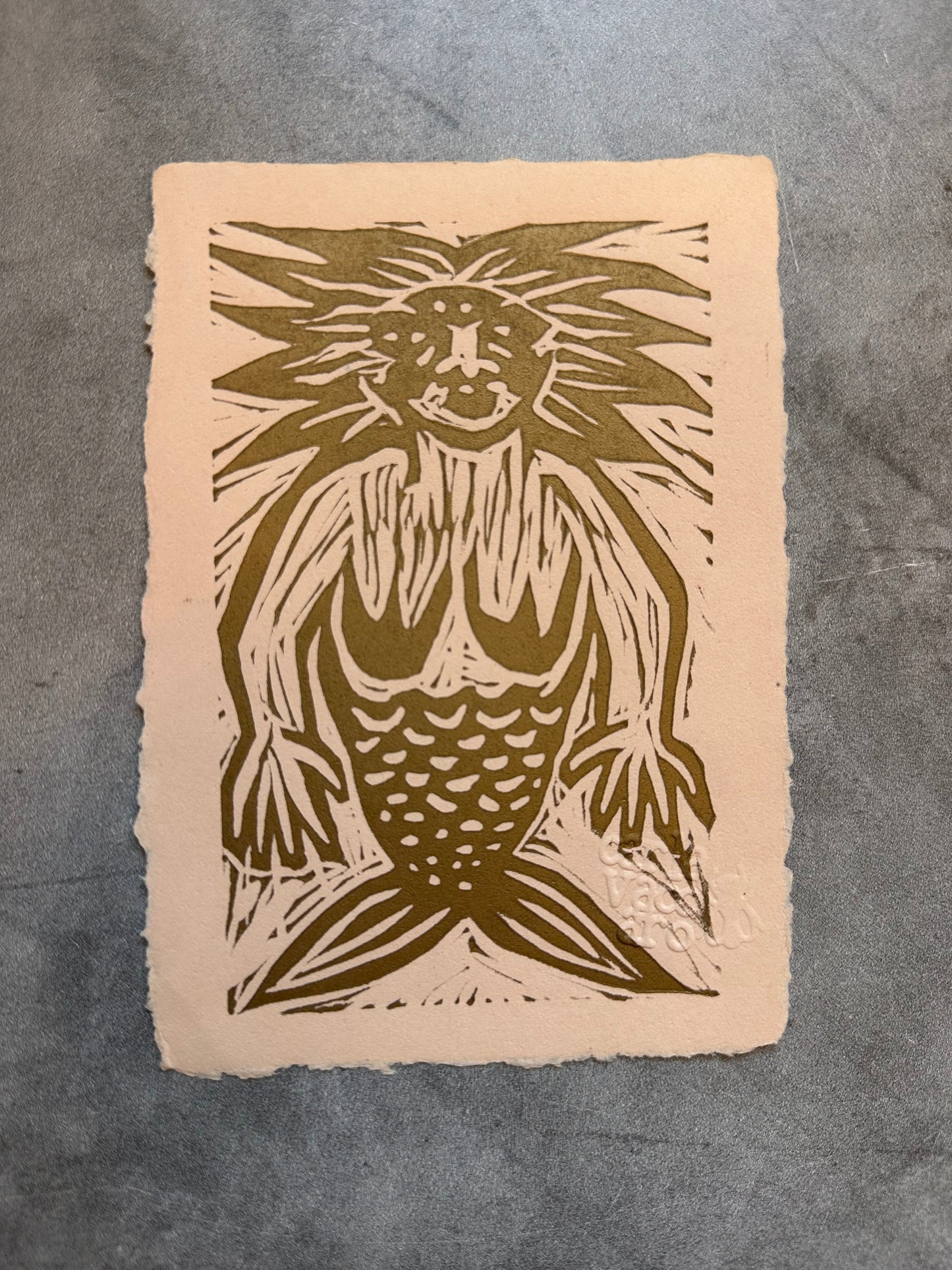 Sirena - linocut print 5" x 7"