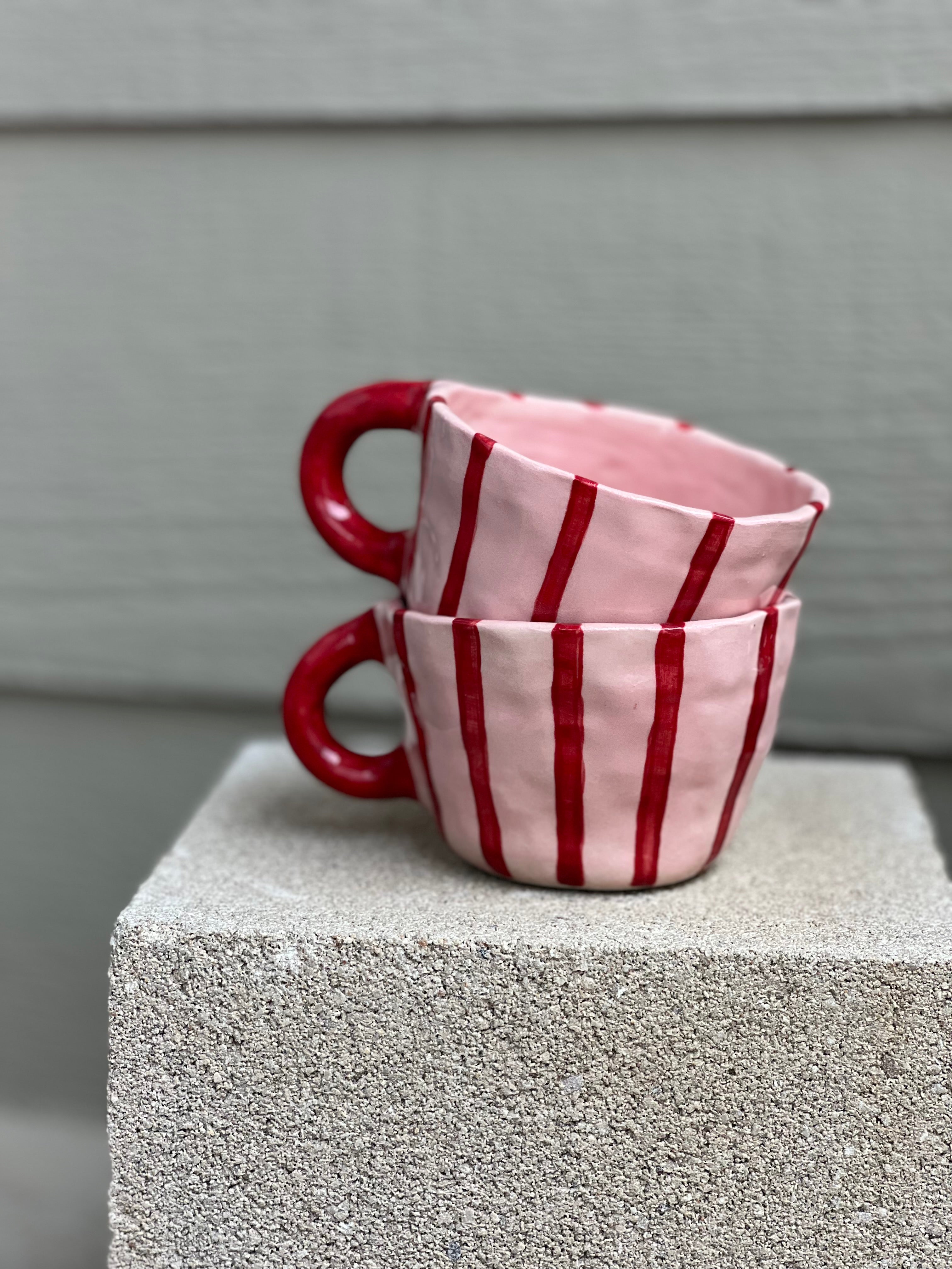 Red & Pink - Rounded Mugs - Pinched Clay