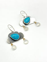 Load image into Gallery viewer, Rainy clouds ~ Kingman Turquoise and Rainbow Moonstone ~ ooak earrings - Sterling Silver
