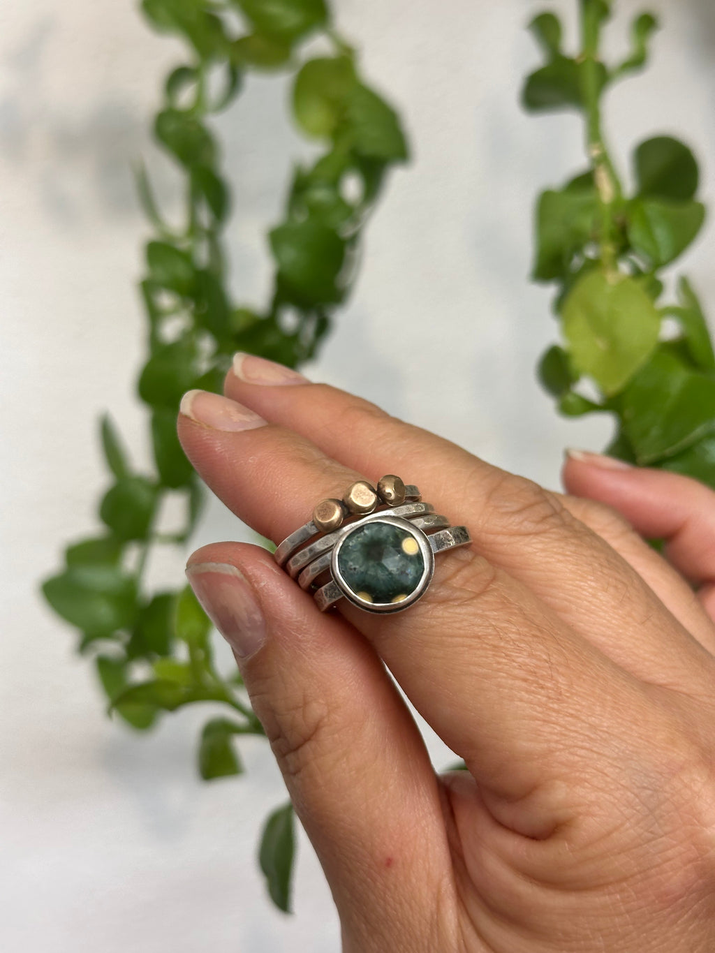 4-piece Ocean Jasper and Sterling Silver • stackable ring set • set fits size 7