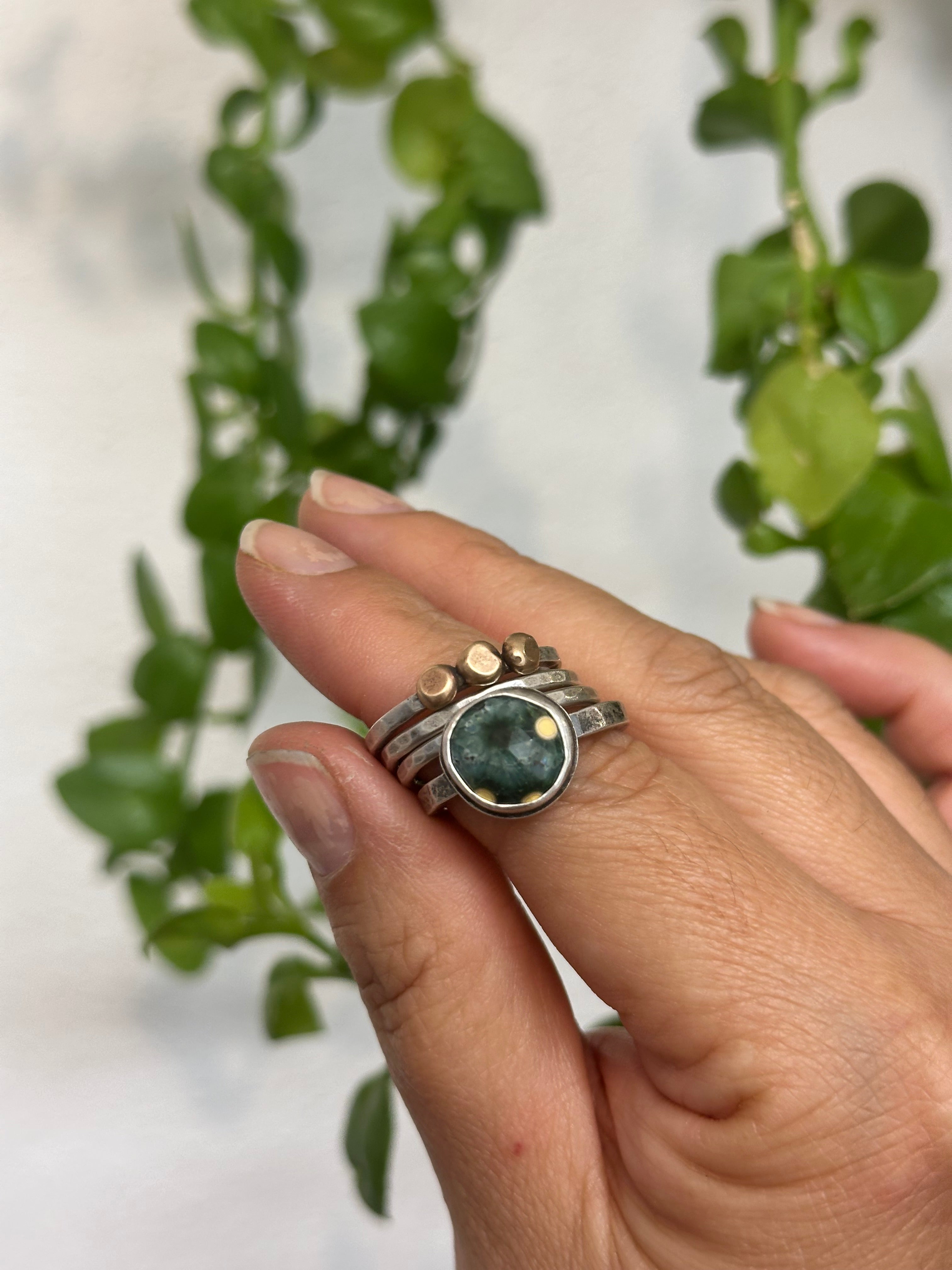 4-piece Ocean Jasper and Sterling Silver • stackable ring set • set fits size 7