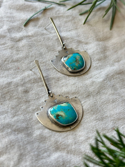 Peruvian Amazonite Post long earrings - sterling silver and bronze