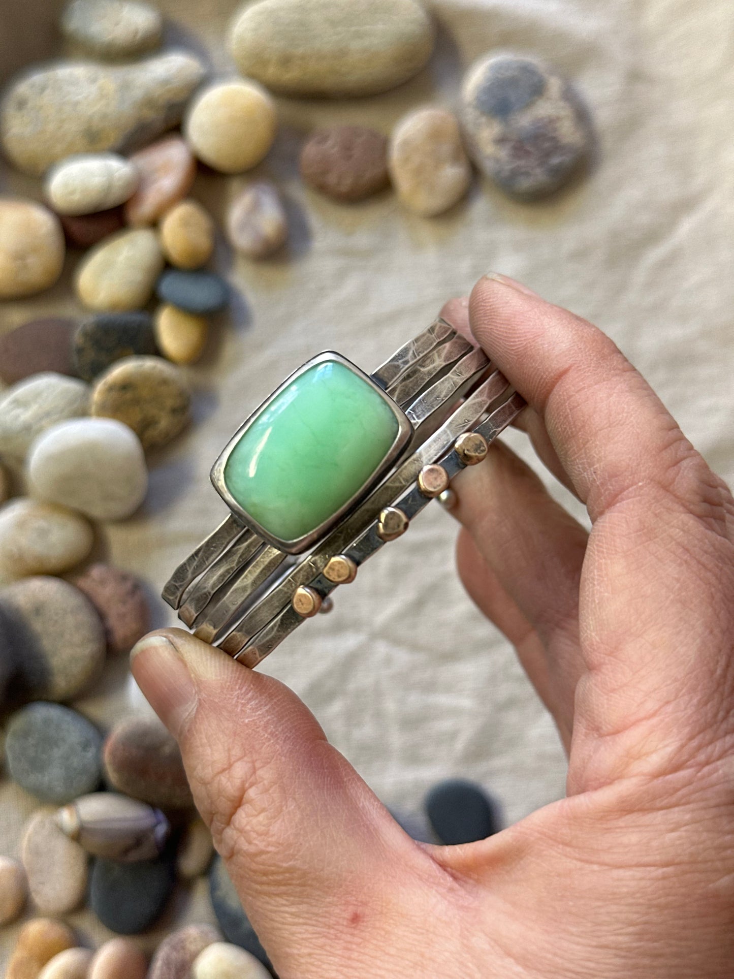 Variscite Stacked Cuff Bracelet ~ Sterling Silver Bracelet