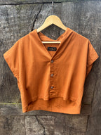 Boxy Cropped Shirt - Terracotta Cotton